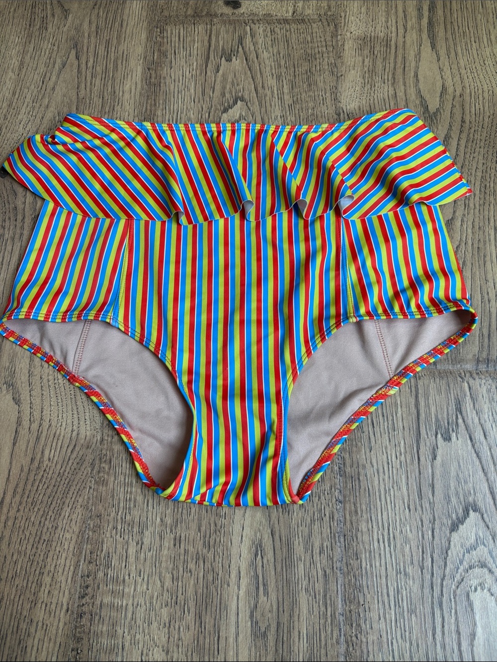 Kortni Jeane Rainbow Stripe High-Waist Bikini Bottoms